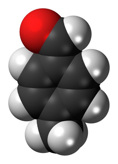 molecule of methyl benzaldehyde in chemistry on white background