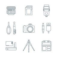 dark outline various digital photography tools icons