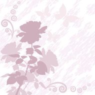 Background with flower rose and butterflies silhouette