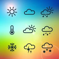 Weather Icons on blured Sunrise hawaii background
