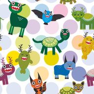 Cute cartoon Monsters Set seamless pattern on white background Vector N3