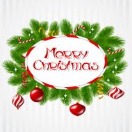Merry Christmas vector background with glossy balls N7