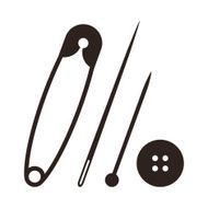 Safety pin needle pin and button