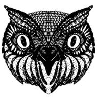 Owl head Doodle hand drawn on white background vector N2