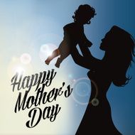 Mother holding up baby silhouette EPS 10 vector N2