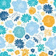 Blue and yellow flowersilhouettes seamless pattern background