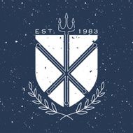 Nautical logo with a trident and shield