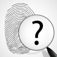 magnifying glass with a question mark and fingerprint