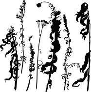 set of silhouettes by flowers and grass