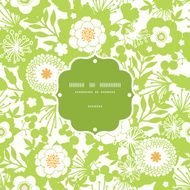 Green and golden garden silhouettes frame seamless pattern background N2