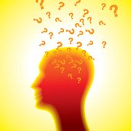 Human head with question mark tags