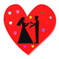 Silhouette couple love in red heart N2