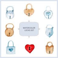 vector watercolor locks set