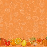 Set of orange fruits and vegetables on background