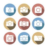 Photo camera multicolored flat style icon set