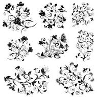 set of floral design with butterflies
