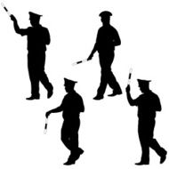 Black silhouettes of Police officer with a rod N2