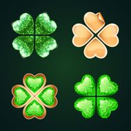Vector Golden Four-leaf Clovers Set4