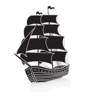 vintage sailing ship at sea with reflection N2