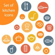 Set of bright flat simple kitchen icons