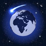 Comet Fly Around the Planet in Space Vector Illustration N3