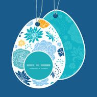Vector blue and yellow flowersilhouettes Easter egg shaped tags set N2