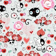 Floral pattern with kittens N2