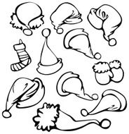 Silhouettes of Santa&#039;s hats sock gloves
