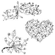 Floral ornament sketch silhouette for your design