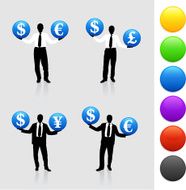 Young business man silhouettes with currency symbols N2