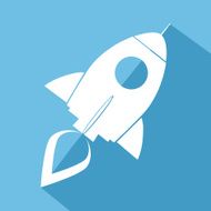 Flat Design Blue Rocket Icon