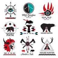 Set of hunting ethnics logo and design elements