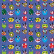 Cute cartoon Monsters Set on blue background seamless pattern vector