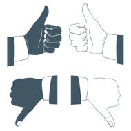 Thumbs up and down Drawn by hands icons Flat style