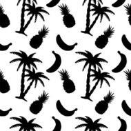 Seamless pattern with coconut palm trees pineapples and bananas N3
