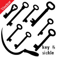 Set of silhouettes old keys and sickle isolated on white