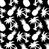 Seamless pattern with silhouettes coconut palm trees and pineapples N3