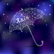 Abstract umbrella with rain on the blue background