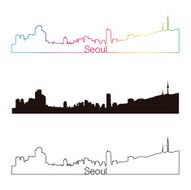 Seoul skyline linear style with rainbow