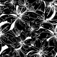 seamless vector pattern of monochrome fantastic flowers N3