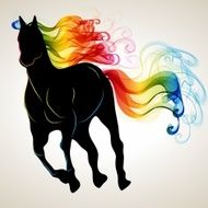 Beautiful running Horse black silhouette with bright color abstr