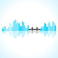 Abstract blue building design with bridge