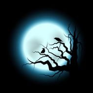 Halloween Illustration with Raven and Full Moon