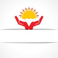 Hand protecting sun icon vintage