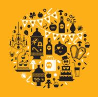 Round composition with halloween silhouettes