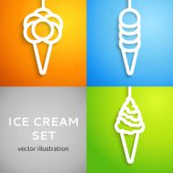 Ice cream icon cut out white paper Vector illustration
