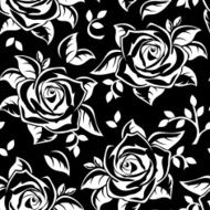 Seamless pattern with white silhouettes of roses on black Vector