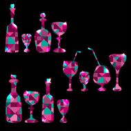 Set bottles stemware decanters wineglass and cocktails