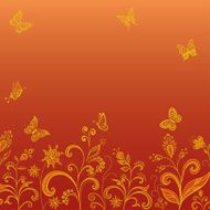Gold flowers and butterflies on red
