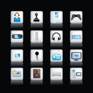 detailed entertainment icons on black